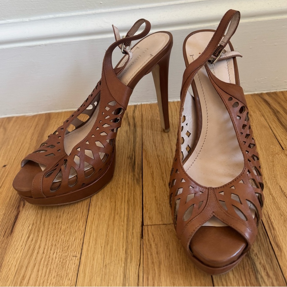 BCBGMaxAzria Brown Peep Toe Heels